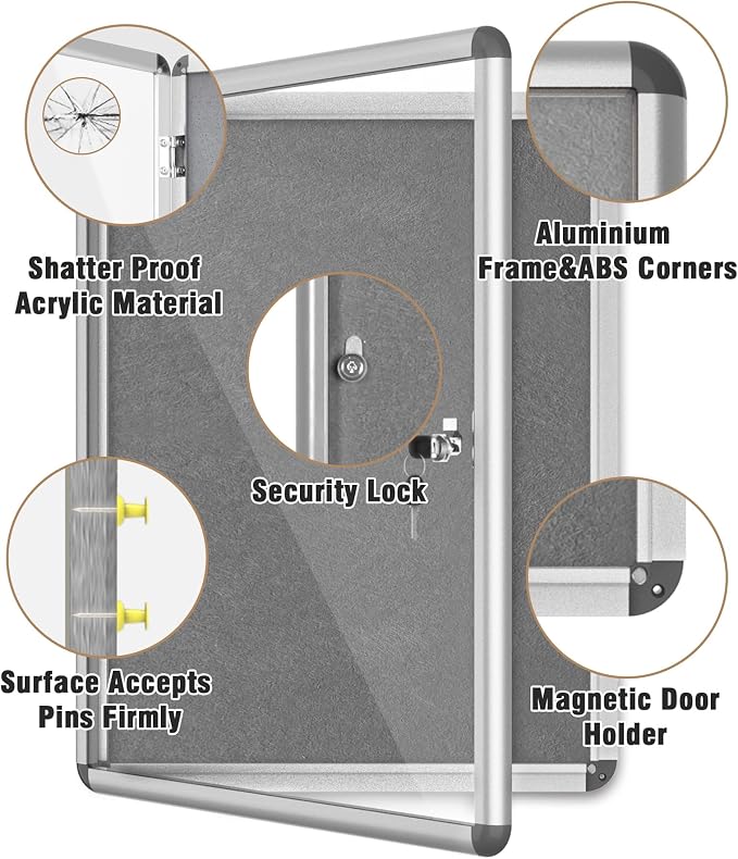 Mifuro 26"x20" Enclosed Bulletin Board, Lockable Weather-Resistant Aluminum - Image 3