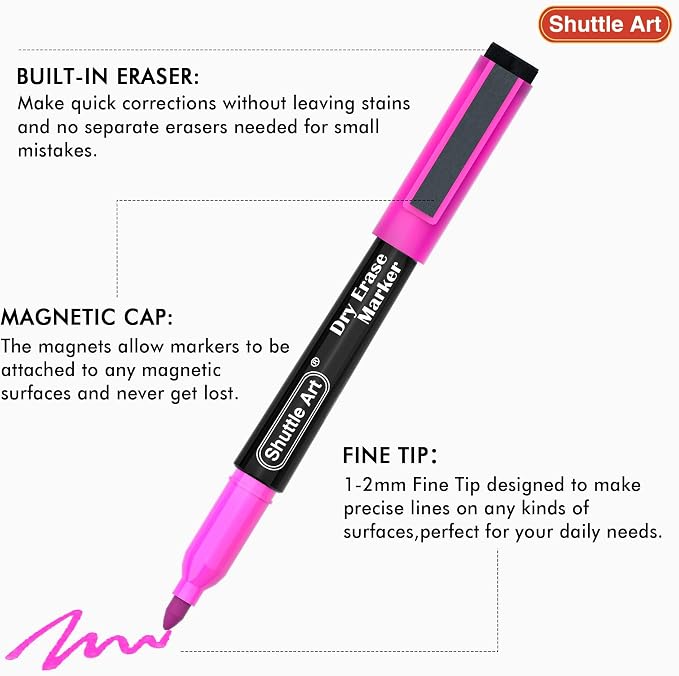 Shuttle Art Dry Erase Markers, 32 Pack 16 Colors Magnetic Whiteboard Markers - Image 4