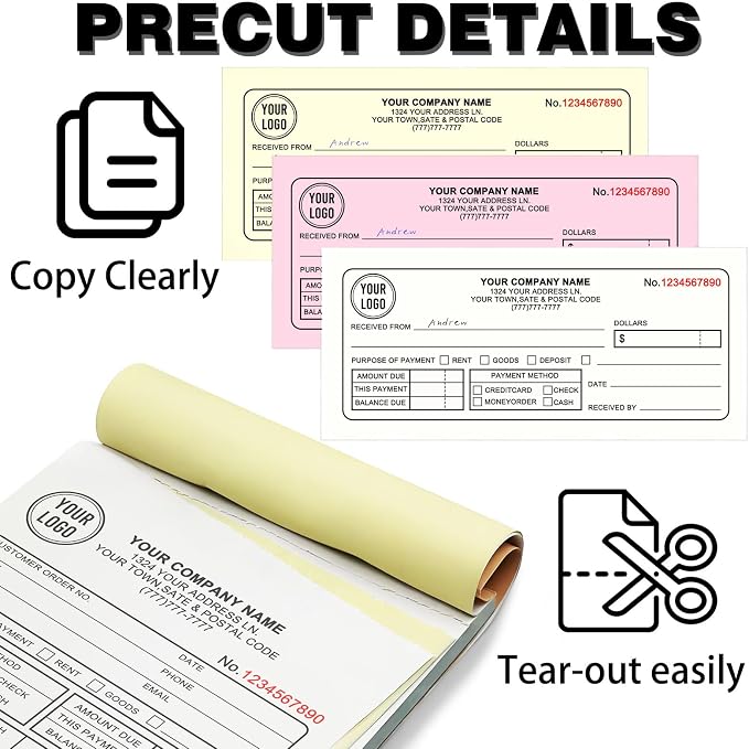 Custom Invoice Book with Logo 50 Set Personalized Receipt Books Customized - Image 4