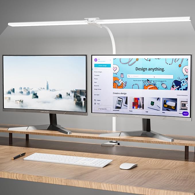 LED Desk Lamp, 31.5'' Wide Double Head Desk Lamps by Hensam