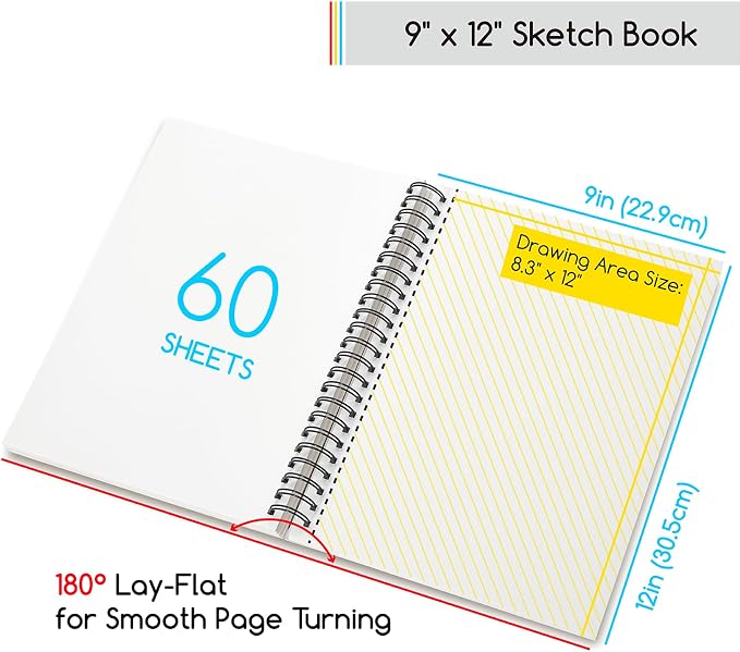 MEEDEN 9"x12" Sketchbook Paper Pad: 122lb/180gsm Spiral Bound Art Sketch Book - Image 2