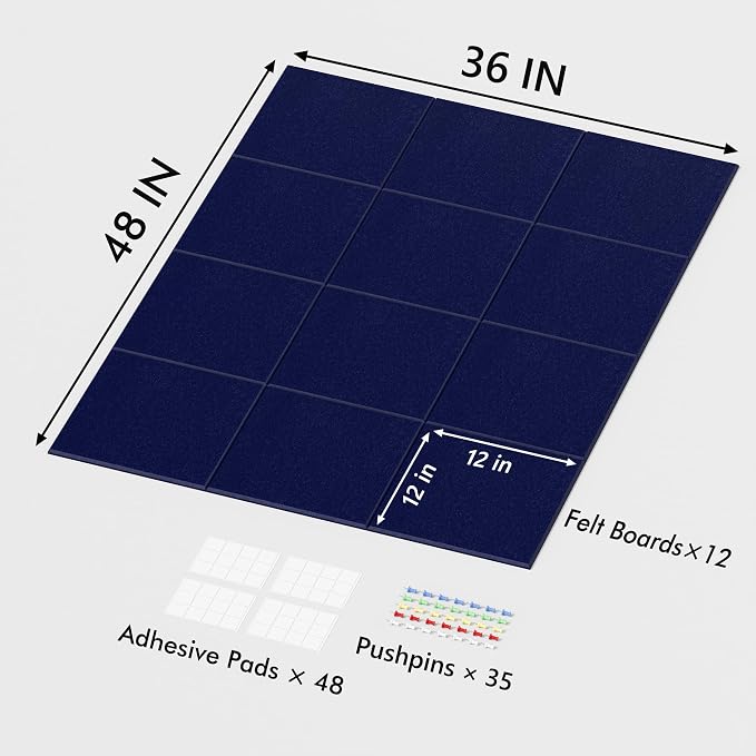 Neatsure Large Cork Board for Wall, 12 Panels Felt Tiles Tack Push Pin Board - Image 3