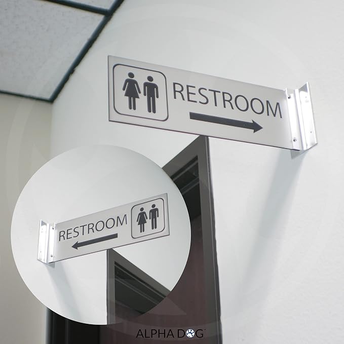 ALPHA DOG SIGNS Corridor Projecting Hallway Bathroom Sign, Left Arrow, - Image 4