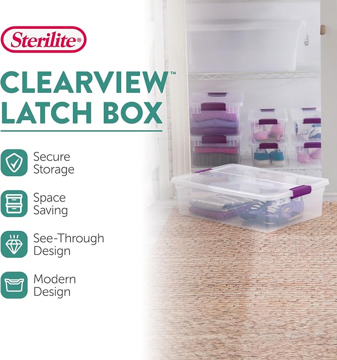 Sterilite 12-Pack 32 Quart ClearView Latch Box, Stackable Organizer Bins - Image 3