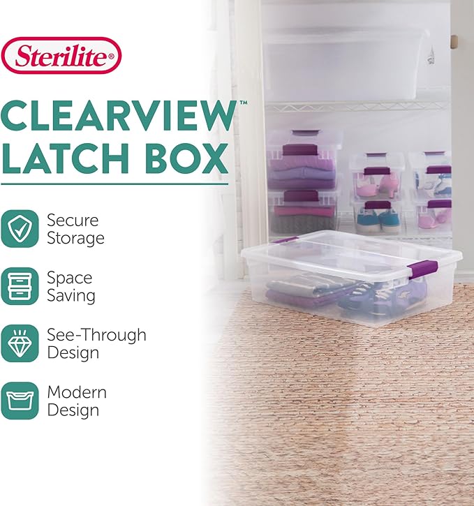 Sterilite 6-Pack 32 Quart ClearView Latch Box, Stackable Organizer Bins - Image 2