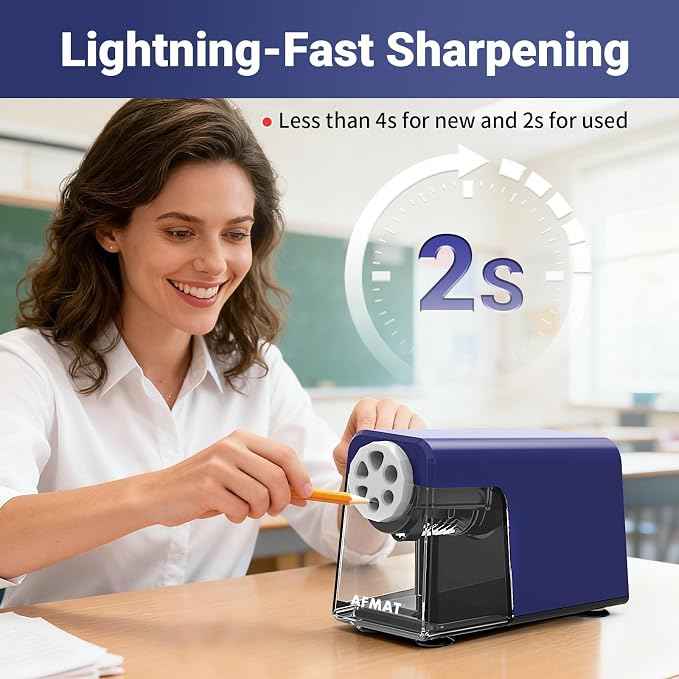 AFMAT 6-Hole Electric Pencil Sharpener, Cordless & Rechargeable, Pencil