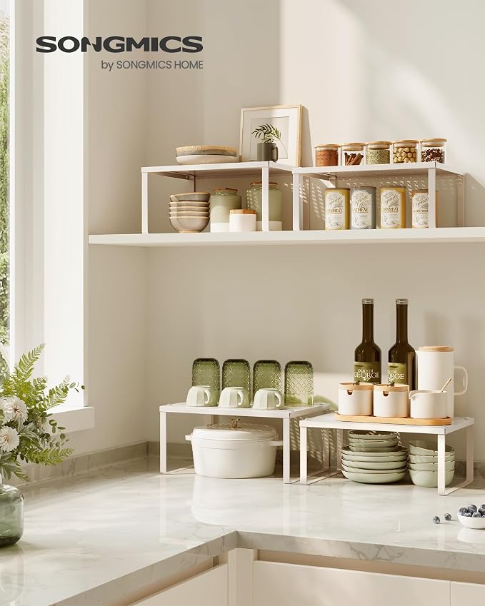 SONGMICS Spice Racks, Countertop Organizers, Shelf Risers, Expandable, Oatmeal - Image 2