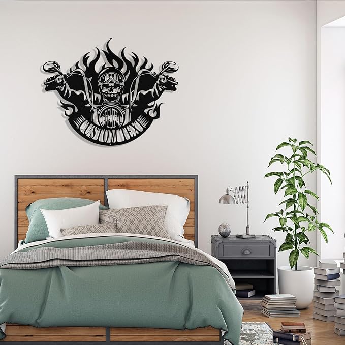 Custom Motorcycle Skull Metal Sign Personalized Biker Name Sign Custom Garage - Image 8