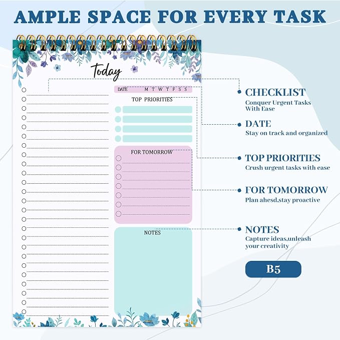 Thboxes 60 Pages To Do List Notepad, 6.7” X 9.8” To Do List Notebook Tear Off - Image 2