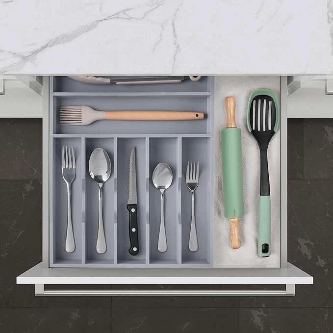 oridom Kitchen Bamboo Silverware Organizer, Kitchen Drawer Organizer - Image 9