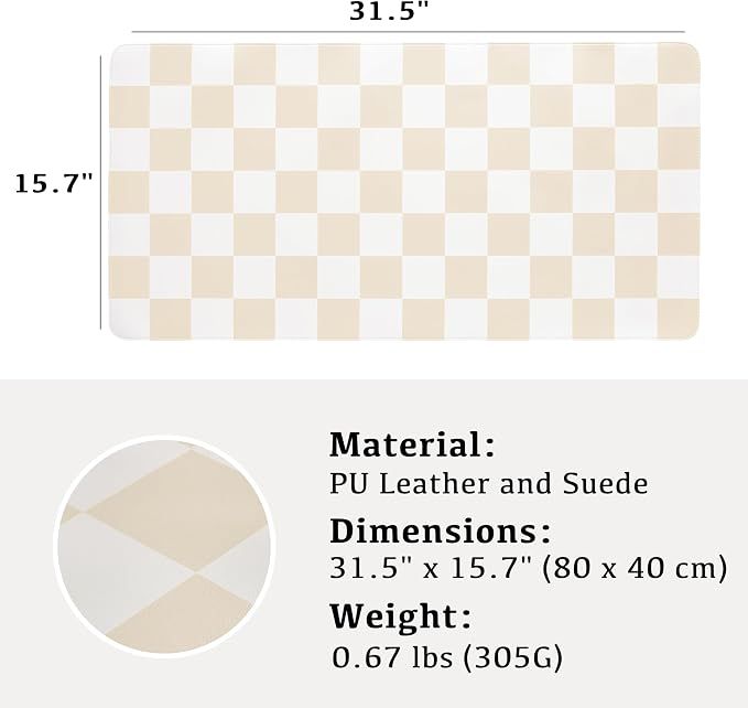 Ohocut Checkered Desk Mat, 31.5" x 15.7" Large Cute Beige Sand Aesthetic Retro - Image 7