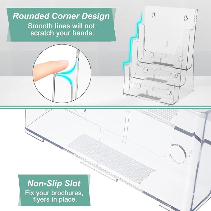 Argvey Acrylic Brochure Holder 8.5 x 11 inches, 3 Tier Clear Literature Holder - Image 4