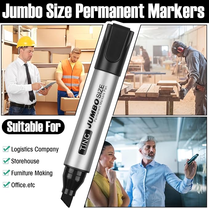 Fuutreo 16 Pcs Jumbo Size Permanent Markers Bulk Large Chisel Tip Permanent - Image 6