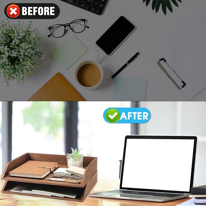 Beeveer 2 Pcs Wooden Letter Trays Wood Letter-Size Desk Organizer Heavy Duty 2 - Image 5