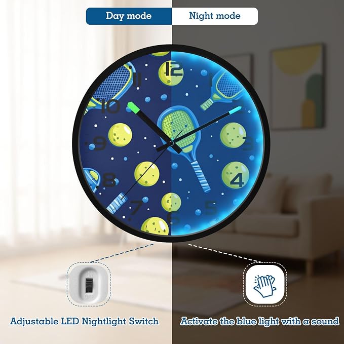 Vozoza Pickleball Game Sports 12 Inch Analog Wall Clocks Battery-Operated - Image 6
