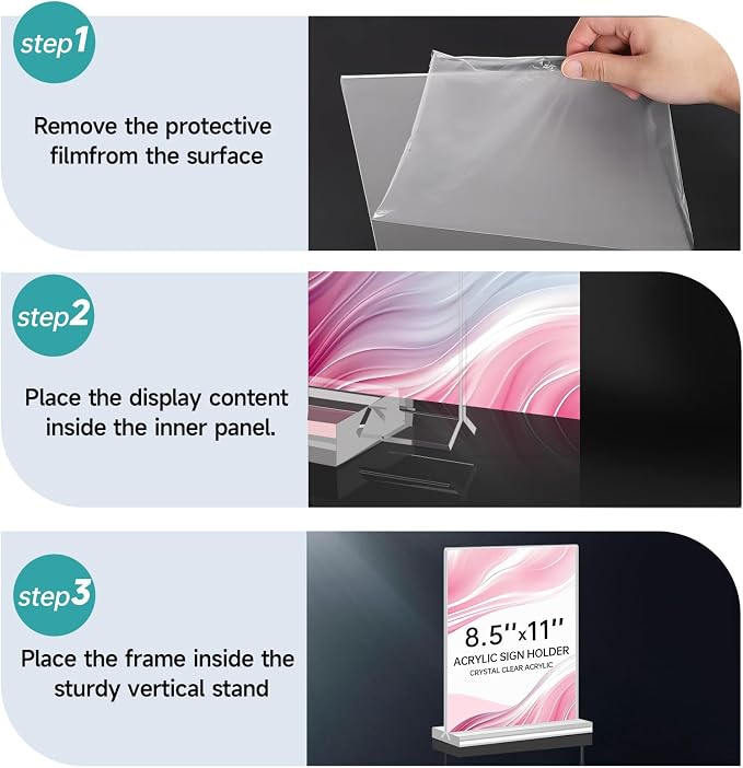 Yeahjiae 3 Pack T-Shaped Acrylic Sign Holder 8.5 x 11, Double Sided Clear Stand - Image 5