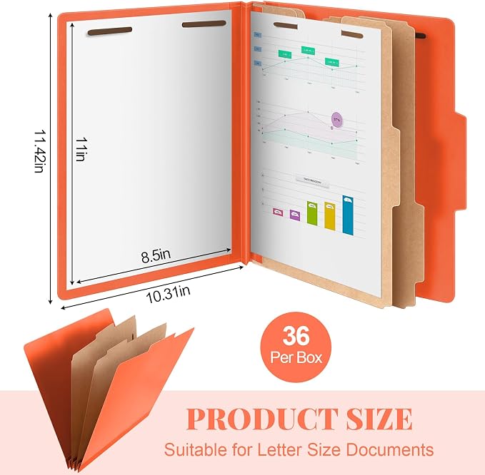 Skyygemm 36 Pcs Classification Folders Letter Size, 2 Divider Pressboard File - Image 2