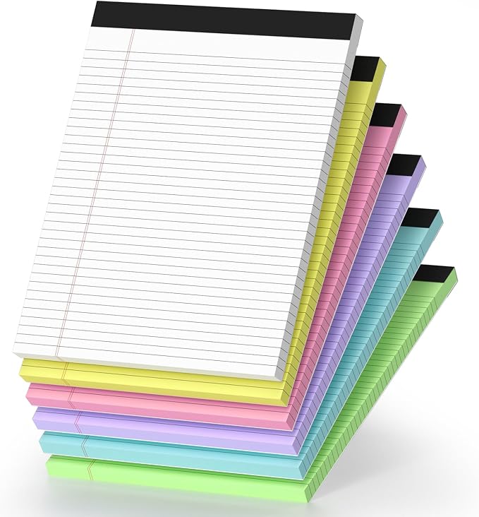 6 Pack Legal Pads 8.5 x 11 College Ruled Colored Note Pads 8.5" x 11" Lined by Nichela