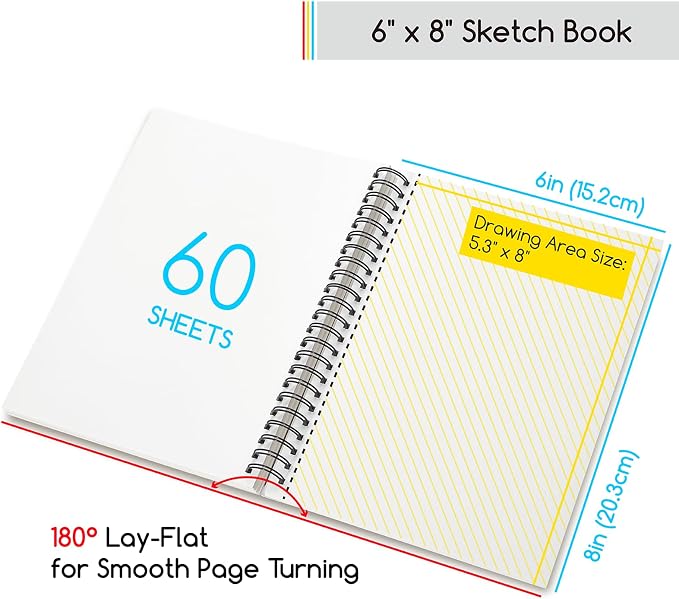 MEEDEN 6"x8" Sketchbook Paper Pad: 122lb/180gsm Spiral Bound Art Sketch Book - Image 2