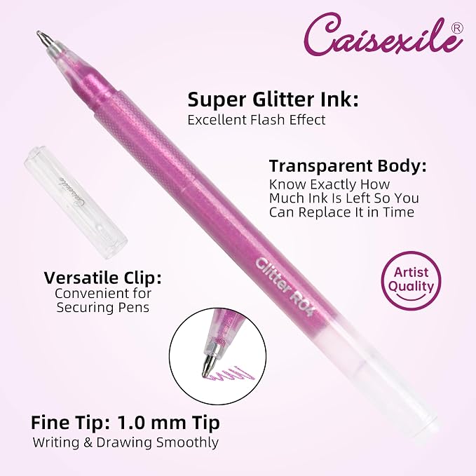 CAISEXILE 12 Red Glitter Gel Pens Set, 1.0 mm Fine Point - Image 3