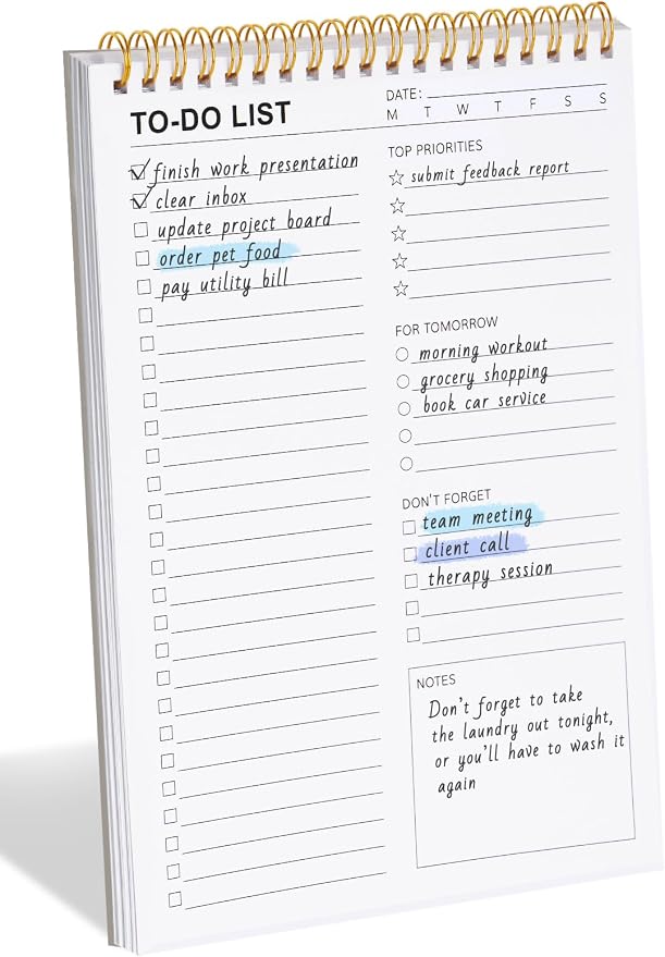 To Do List Notepad for Work, Productivity & Goal Setting, Undated Spiral Daily by LIONSOULDISCOUNT