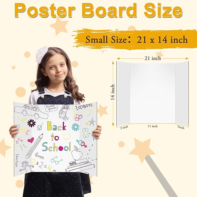 AKONEGE 3Pcs Small Trifold Poster Board, 21 x 14 inches White Tri Fold Poster - Image 2