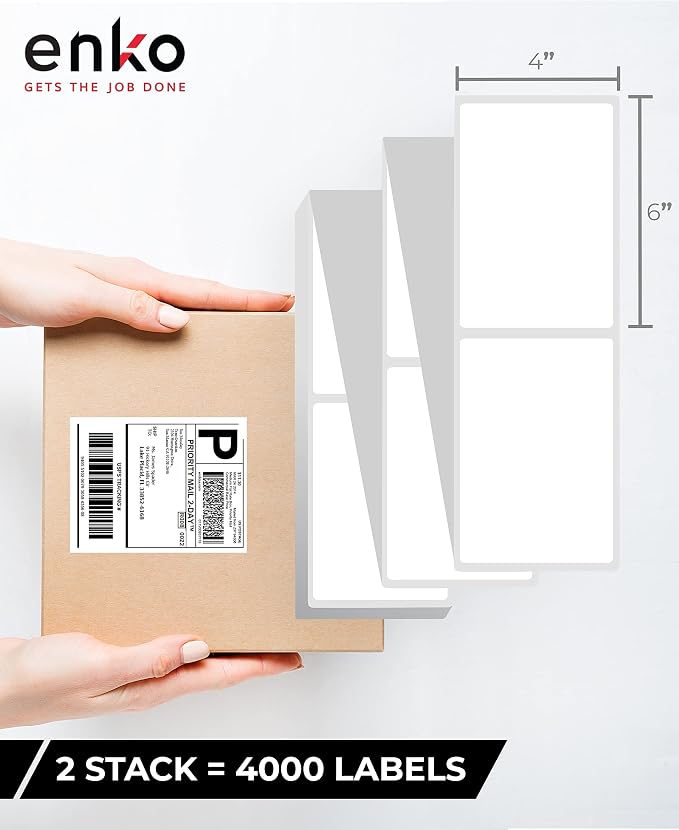 enKo 2 Stacks/4000 Labels 4" x 6" Fanfold Direct Thermal Label Compatible - Image 2