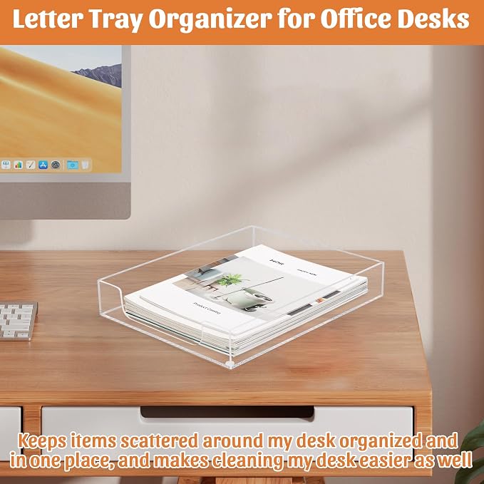 AZFUNN Acrylic Letter-Size Tray, Sturdy Heavy-Duty Clear Printer Paper Tray - Image 4