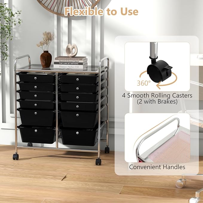 HAPPYGRILL Happygrill 12-Drawer Rolling Storage Cart, Utility Cart - Image 4