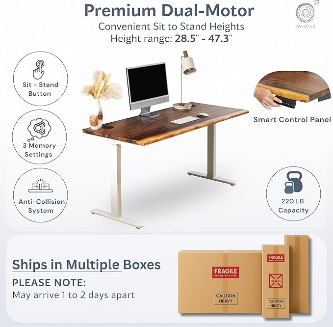 Standing Desk – Walnut Solid Wood Desk, Natural Live Edge, Adjustable Height - Image 4