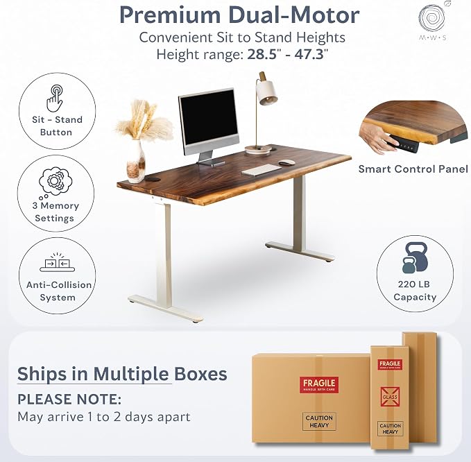 Standing Desk – Walnut Solid Wood Desk, Natural Live Edge, Adjustable Height - Image 4