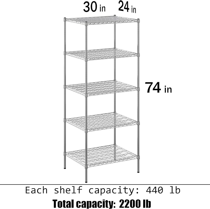 Regal Altair 24" Deep x 30" Wide x 74" Height Wire Shelving Kit | 5-Tier | NSF - Image 3