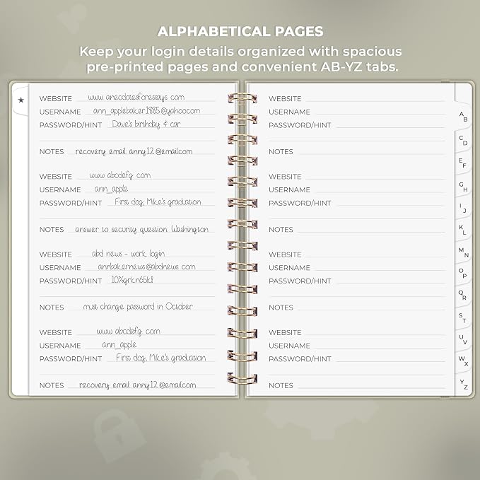 Clever Fox Password Book Spiral – Internet Address & Password Organizer - Image 3