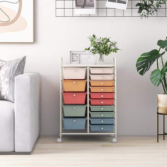 HAPPYGRILL 15-Drawer Rolling Cart, Storage Carts - Image 3