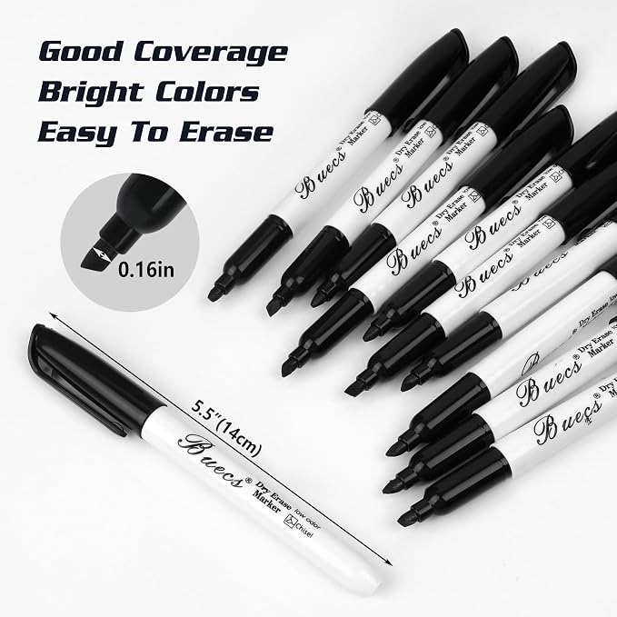 Buecs Black Dry Erase Markers, Chisel tip, Dry-Erase Boards, School Office - Image 5