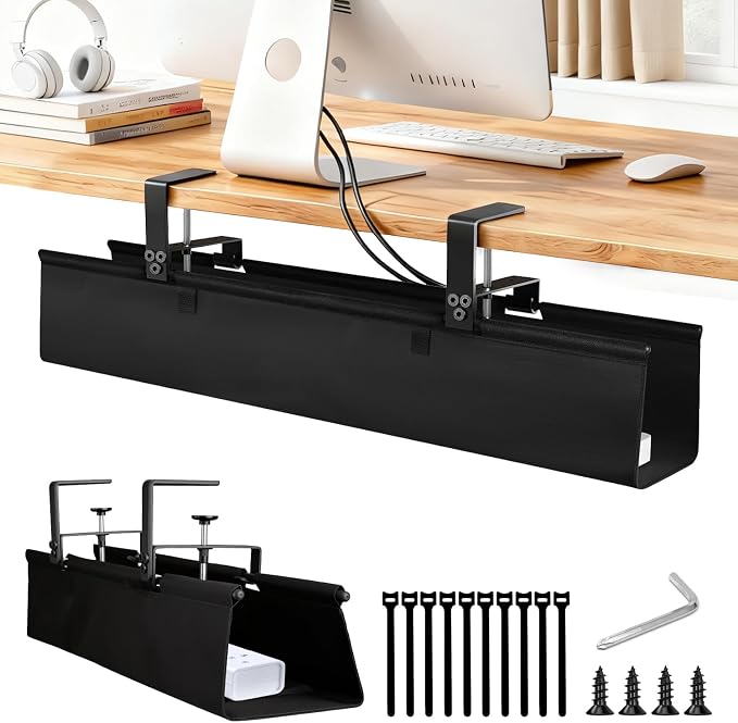 Under Desk Cable Management Tray, 36-Inch Heavy Duty No-Drill Clamp & Screw by OFASIZEN