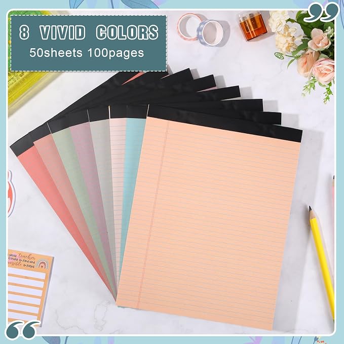 Fuutreo 8 Pcs 8.5'' x 11'' Colored Legal Pad Writing Pads Narrow Ruled 50 - Image 3