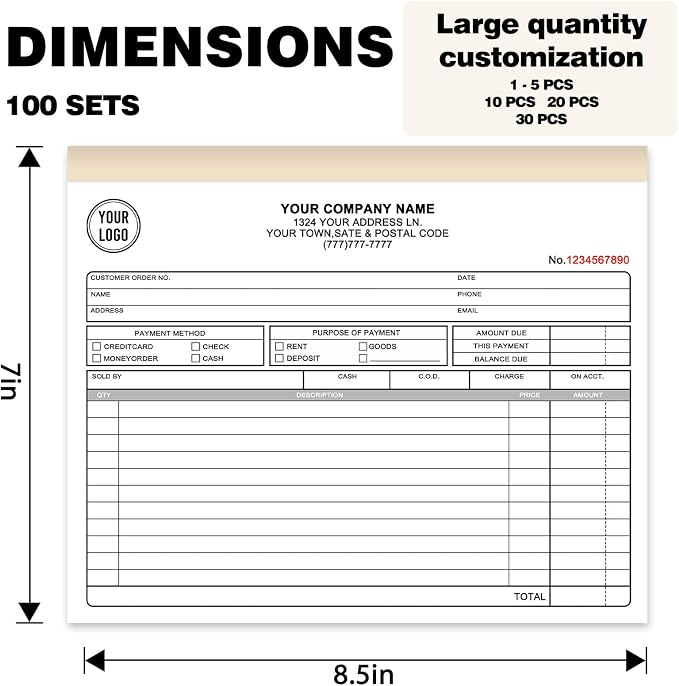 Custom Invoice Book with Logo 100 Set Personalized Receipt Books Customized - Image 2