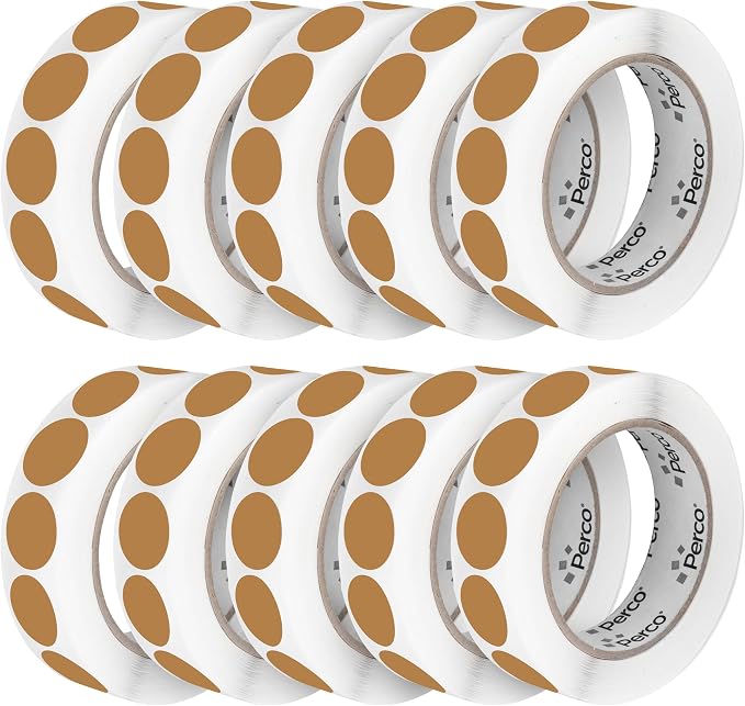 Perco Kraft Brown 1-Inch Perforated Circle Dot Sticker Labels — 10 Rolls by Perco