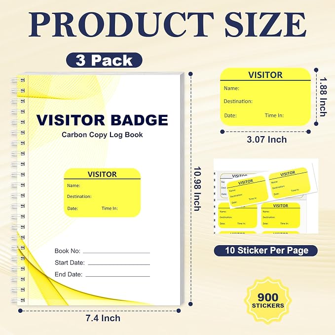 3 Pack of 900 Visitor Badges Stickers Visitor Log Book - Image 2