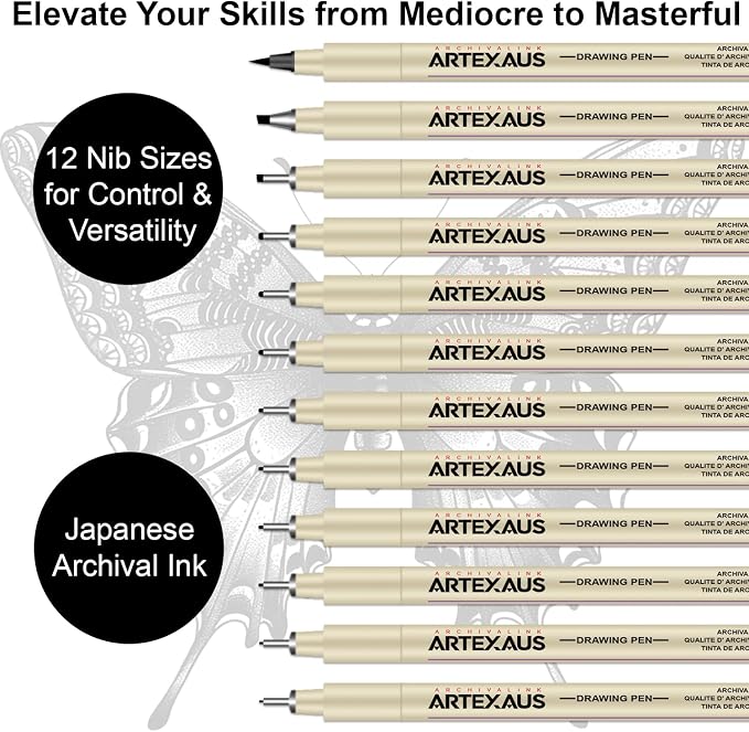 Micro Fineliner Drawing Art Pens, 12 Assorted Sizes, Waterproof Archival Ink - Image 4