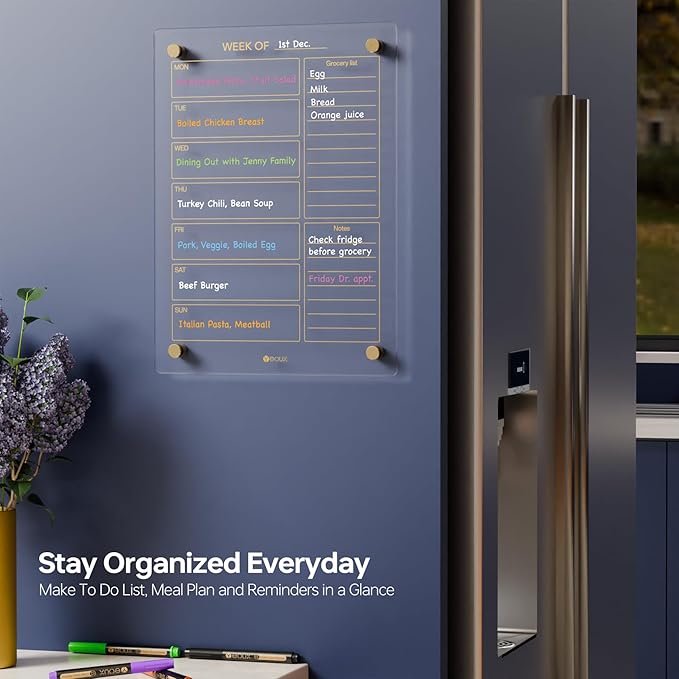 Clear Glass Weekly Dry Erase Calendar & Menu Non-Magnetic Whiteboard - Image 3