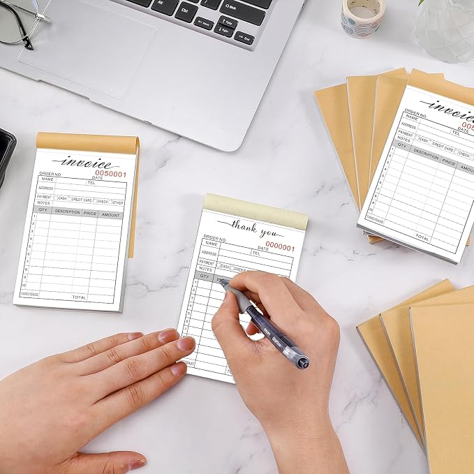 Thank You Receipt Book, 3.4x5.5" Handheld 2-Part Carbonless Sales Invoice Book - Image 5
