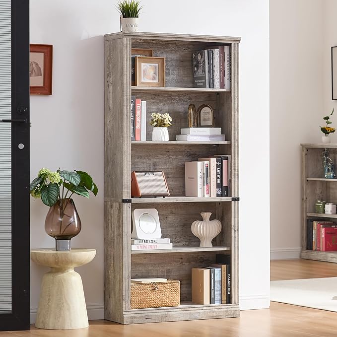 RWYHG 70" Grey Tall Bookshelf Set of 4, 5-Tier Thick Wooden Book Shelf - Image 9