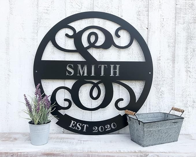 RealSteel Family Name Monogram, Personalized Family Name Metal Sign, Est Year by RealSteel