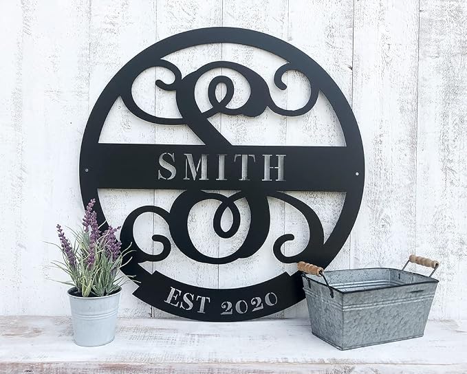 RealSteel Personalized Family Name Monogram Metal Sign – Custom Split Letter by RealSteel
