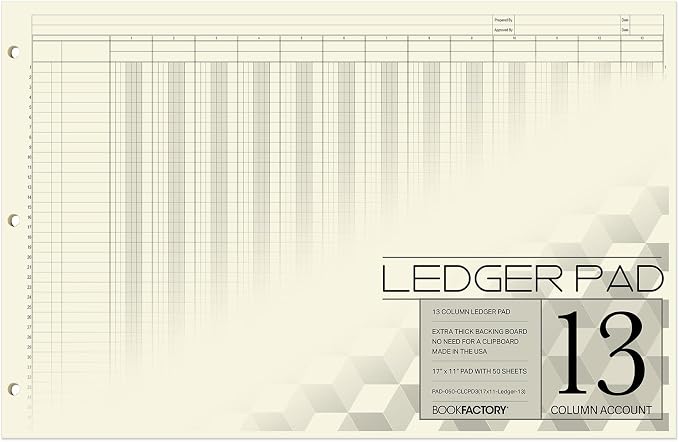 BookFactory Ledger Pad Large 13 Column Accounting Ledger Columnar Pads by BookFactory