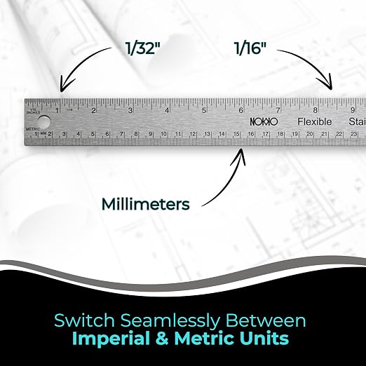 NOKKO 18 Inch Metal Ruler with Cork Backing, Non-Slip Backing - Image 8