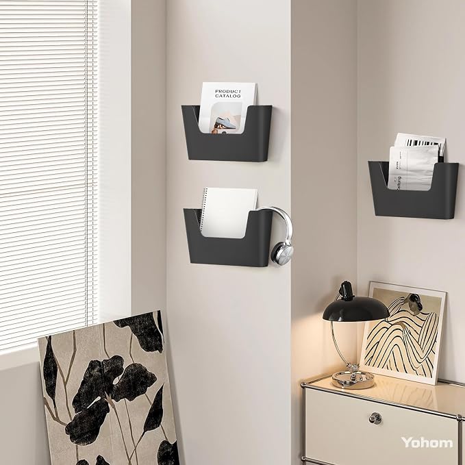 YOHOM No Drilling File Holder Wall Mails Magazines Organizer Adhesive Door Mount - Image 5