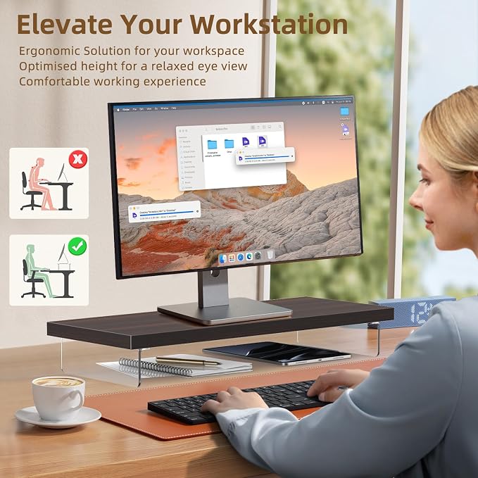SSWOOD Monitor Stand Riser, Wood & Acrylic Computer Monitor Stand Desk Desktop - Image 6